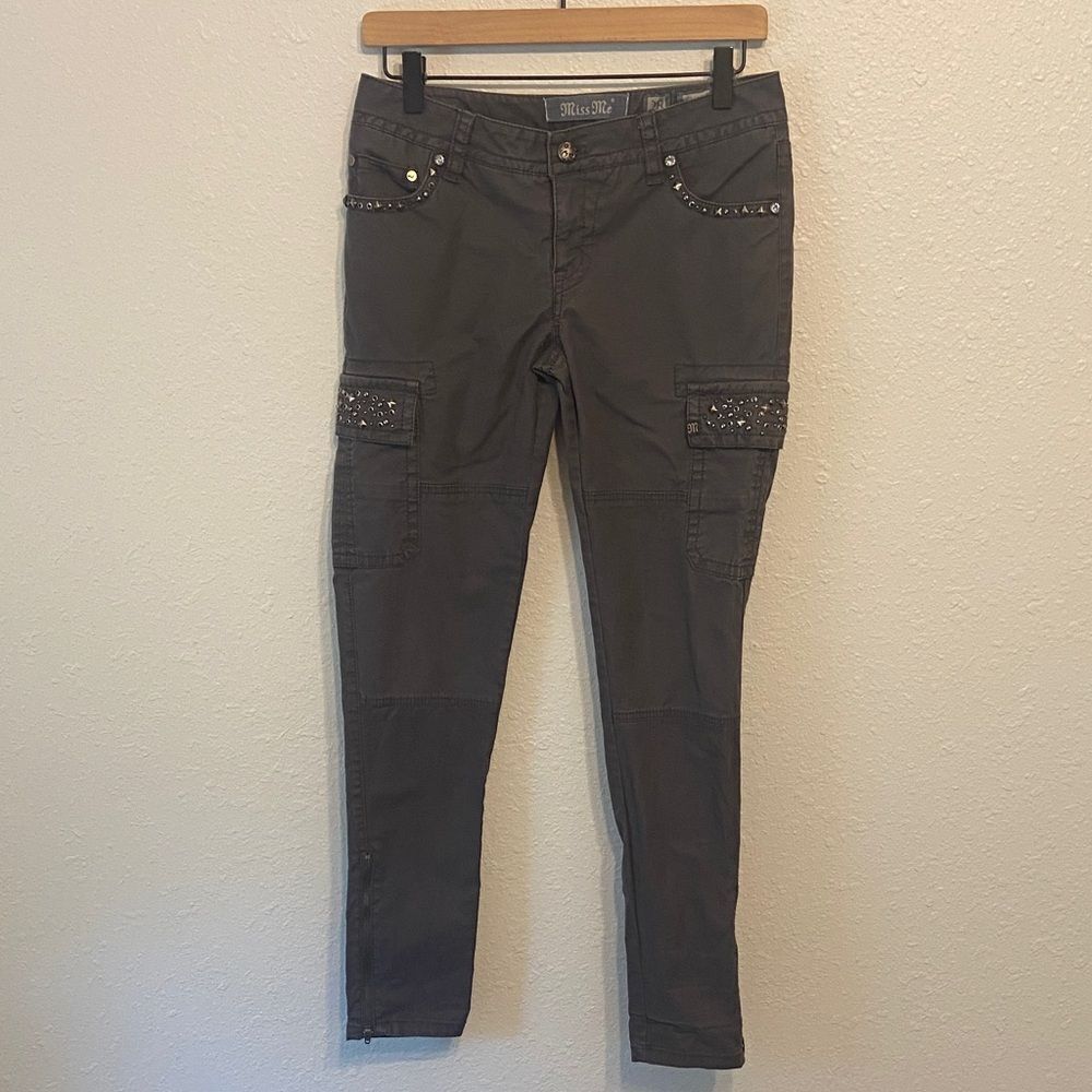 Miss Me Charcoal Gray Style CP1286 Mid Rise Skinny Cargo Jeans Size 28